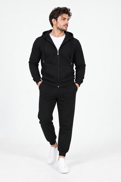 trendypassion Unisex Siyah Fermuarlı Ceket Takım Eşofman Takımı