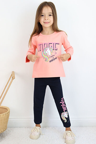 Breeze Kız Çocuk Taytlı Takım Unicorn Baskılı 1.5-5 Yaş, Somon