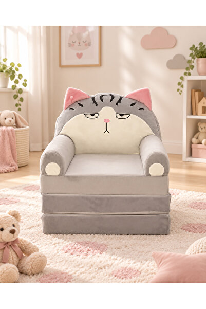 Pufu Toys Kedi Katlanabilir Peluş Çocuk Koltuğu ve Yatak 120 cm – Portatif Yı...