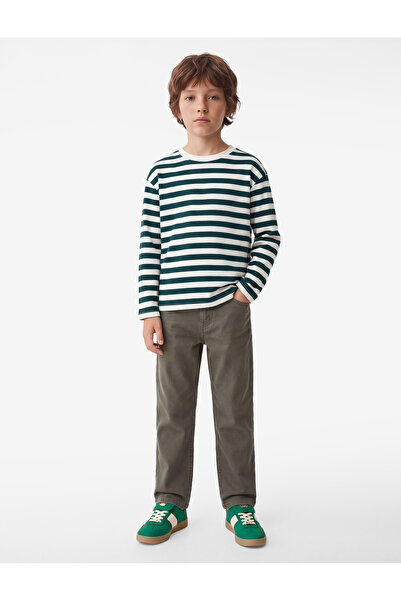 Koton Ribbed Crew Neck Long Sleeve Striped T-Shirt