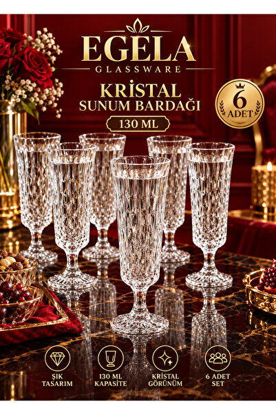 çukurova home Lüks Kristal Cam Ayaklı Kahve Yanı - Sunumluk Kadeh - 6 Adet (1...