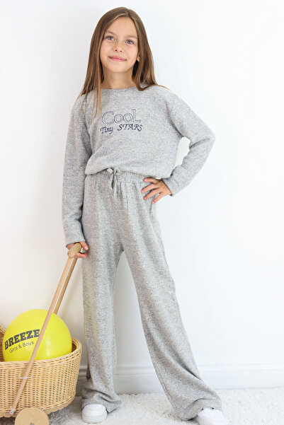 Breeze Girl's Pantsuit with Cool Lettering Embroidery, Ages 5-9, Gray Melange