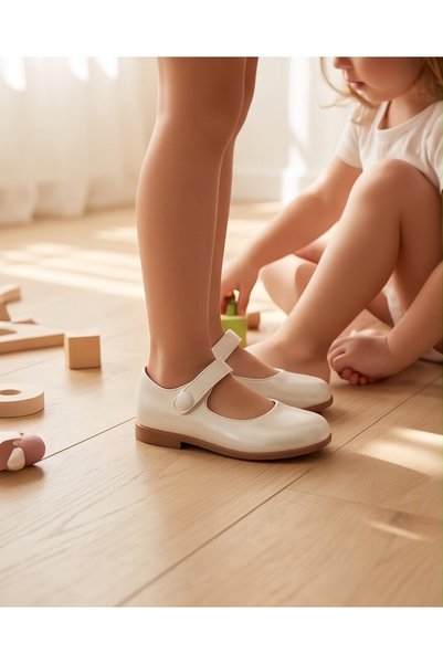 AKTAŞ ORTOPEDİ Girl's Buttoned Pearl Patent Leather Orthopedic Ballerina Shoes