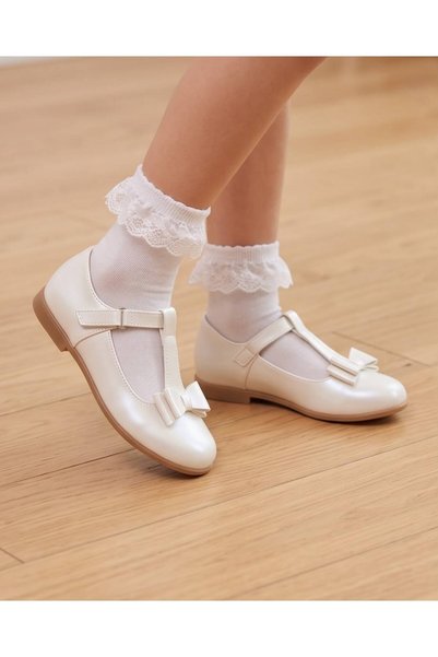 AKTAŞ ORTOPEDİ Girl's Poled Bottom Bowtie Bowtie Pearl Patent Leather Orthopedic Ballerina Shoes