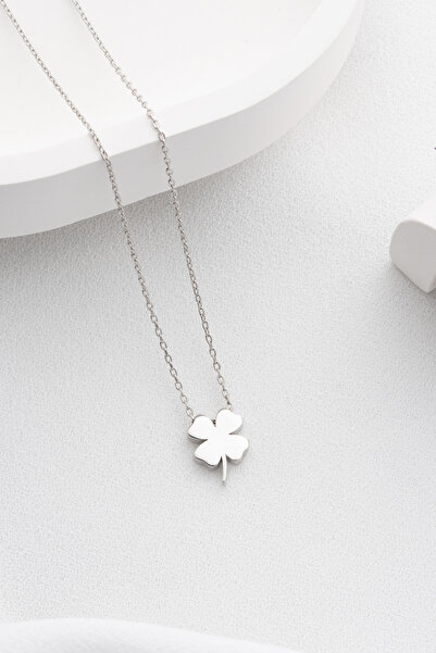Two Arts Jewelry Kadın 925 Ayar Gümüş Dört Yapraklı Yonca Kolye | Rodyum Kapl...