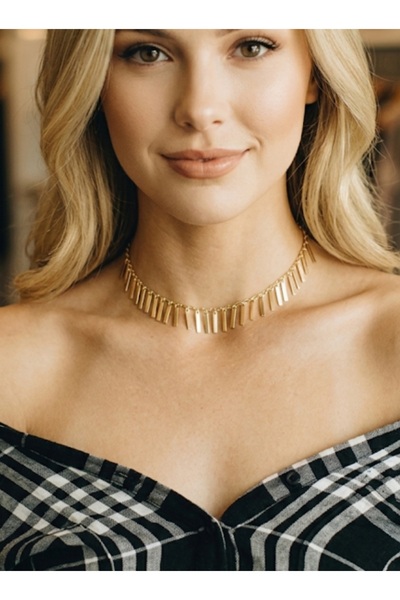 Nishstyle Altın Renk Metal Süslemeli Choker Kolye