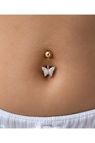 Arescollection cerrahi çelik zirkon taşlı kelebek   göbek piercingi