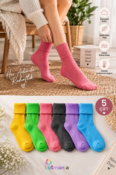 footmania 5" Pair Women's Ribbed Curved Bamboo Socks Set (EXTRA CASUAL)