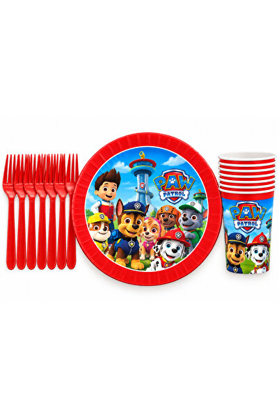 partideyince Paw Petrol Paw Patrol Paw Patrol Tabak Bardak Çatal Set 8 Kişili...