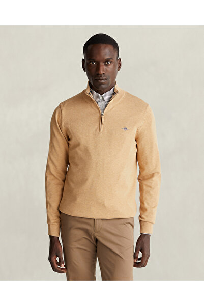 Gant Erkek Bej Regular Fit Yarım Fermuarlı Kazak