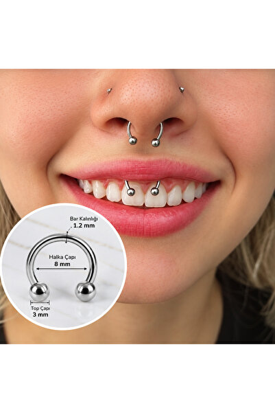 Heppii Cerrahi Çelik Ucu Toplu Burun Piercingi 8 Mm Silver Renk