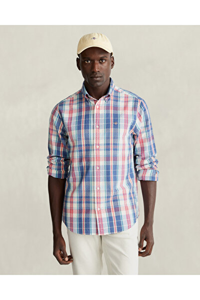 Gant Erkek Mavi Regular Fit Kareli Logolu Gömlek