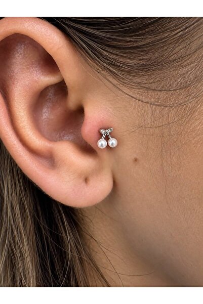 Arescollection 1 ADET ARKASI DÜZ ÖNDEN TAKMALI TRAGUS HELİX LOBE COCNH UYUMLU...