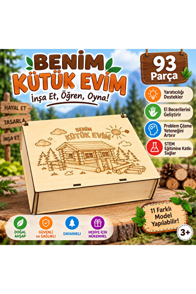 Ahşap Kütük Ev Yapım Seti - Kendin Yap DIY Maket Ev Hobi ve Eğitici Oyuncak