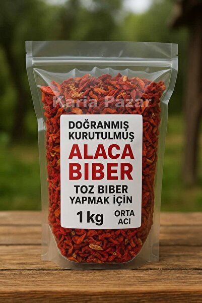 Karia Doğranmış Kurutulmuş Alaca Biber 1kg | Toz Biber Yapmak İçin | Orta Acı