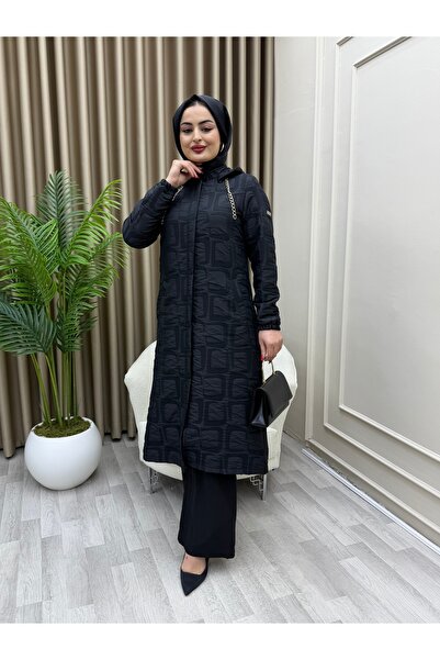 azeldembutik Giy-Çık Kapüşonlu Zincir Detaylı Kapitone Kap 60 Bedene Kadar