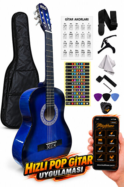müzikhane 4/4 Tamboy Mavi Klasik Gitar Seti ve Ders Uygulaması
