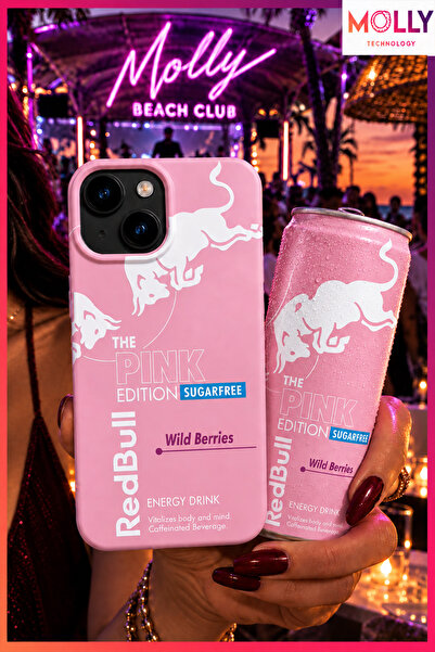 Molly iPhone 13/14 İçin Pamuk Şeker Redbull The Pink Edition Desenli İçi Kadi...