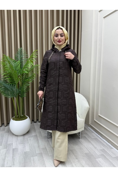 azeldembutik Giy-Çık Kapüşonlu Zincir Detaylı Kapitone Kap 60 Bedene Kadar