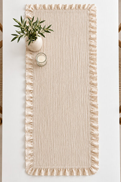 ZİLCA HOME Müslin Fırfırlı Runner 40 x 110 cm Dekoratif Masa örtüsü