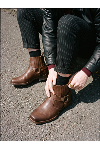 by selvi Lukka Shoes Bert Erkek Taba Suni Deri Kovboy Dallas Western Tak Çıka...