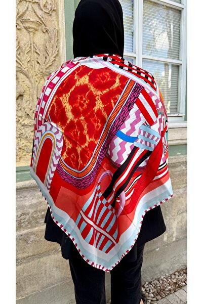 Store RENKLİ 120X120 TREND KIRMIZI OMUZ ŞALI KAHVERENGİ OMUZ ŞALI