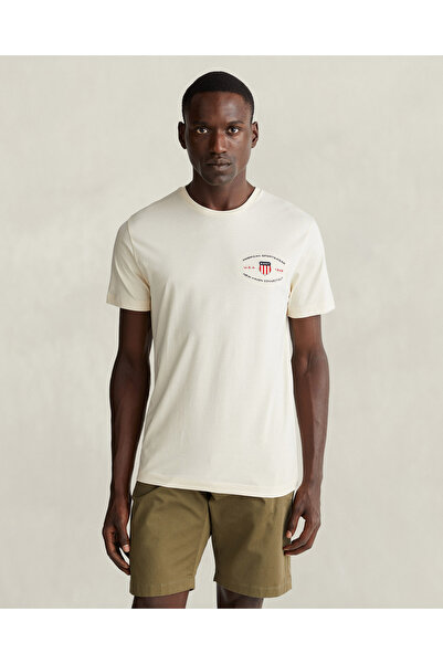 Gant Erkek Krem Bisiklet Yaka Regular Fit Logolu T-Shirt