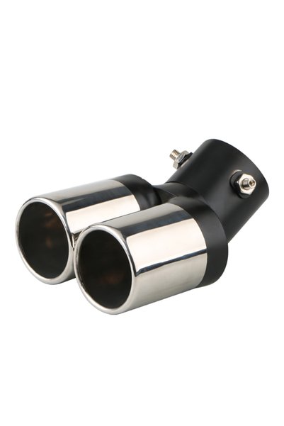 Choice4 Black silver 1PCS Universal 63MM Inlet Double-tube Curved Tailpipe Mu...