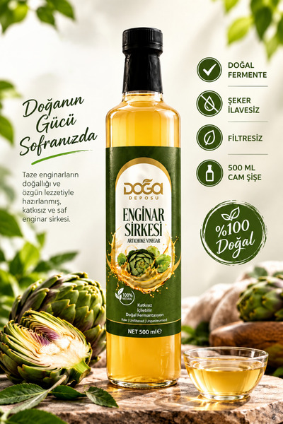 DOĞA DEPOSU %100 Doğal Enginar Sirkesi 500 ml – Karaciğer Dostu Fermente Sirke