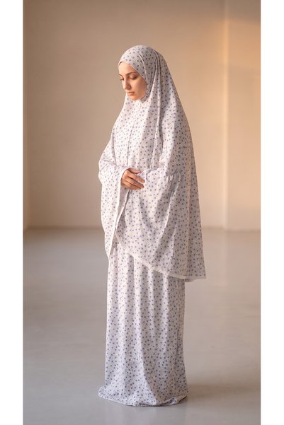 KanatGo Women's Blue Floral Patterned 2-Piece Sleeveless Prayer Set Blue – Hijab Prayer Dress