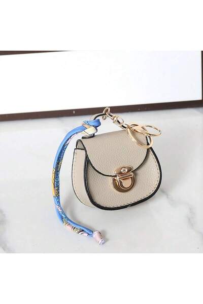 Choice5 Beige Gray Mini PU Leather Saddle Bag Charm Bag Pendant Luxury Cute C...