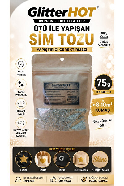 CANERLER Ütü Ile Yapışan Sim Tozu 75 gr Ince Altın - Isı Ile Yapışan Toz Sim-...
