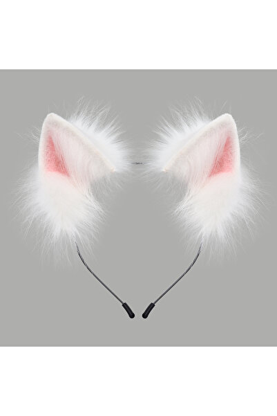 choice2 Whitepink Handmade Faux Fur Animal Ears Headband Furry Cat Fox Ear Ha...