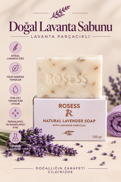 Rosess Doğal Lavanta Sabunu | Cilt Arındırıcı ve Ferahlatıcı Sabun 100 g