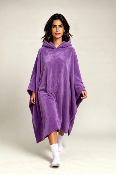 Giyilebilir Hoodie Battaniye Mor