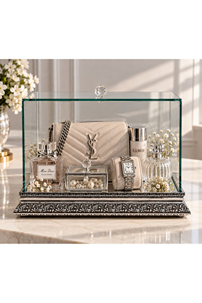 AYZ HOME Gümüş Cam Söz Nişan Çeyiz Bohça Kutusu 35*20*20 Cm Gelin Damat Bohça...