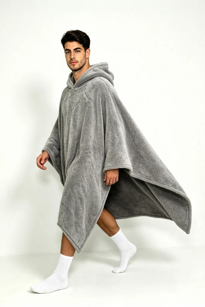 Nuvy Giyilebilir Hoodie Battaniye Gri