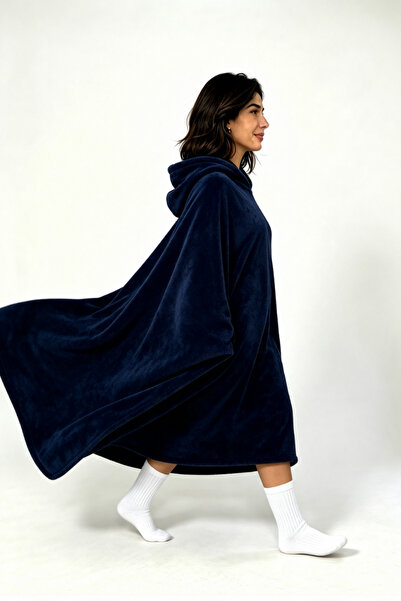 Nuvy Giyilebilir Hoodie Battaniye Lacivert
