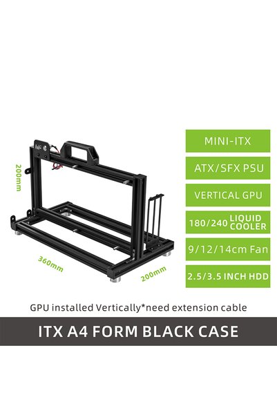 Choice A4 Black Case METALFISH ITX A4 Aluminum Open Frame Case, Vertical GPU,...