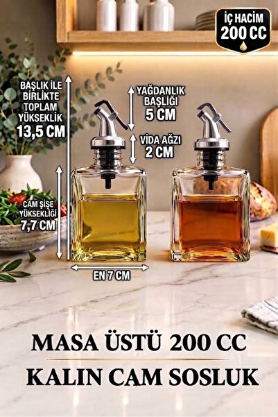 Trend Home Life 2’li Gümüş Başlıklı Cam Yağdanlık & Sirkelik Seti 200 ml – Damlatmaz Yağ Şişesi