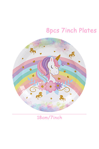 Choice 8pcs 7inch Plates Unicorn Party Disposable Tableware Plates Napkin Rai...