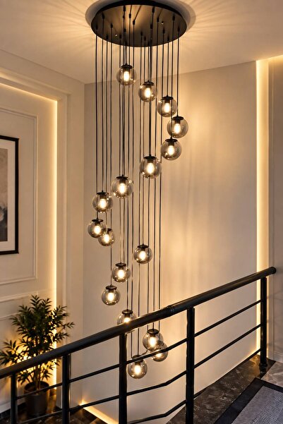 VENON STELLA 20 Sarkıtlı LOFT Tarz Tepsi Galeri Boşluğu Modern Avize Füme Glo...