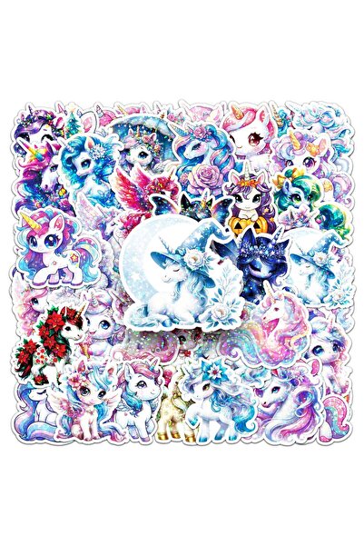 Choice1 50PCS 50/100PCS Rainbow Horse Flash Film Laser Stickers Unicorn Cute ...