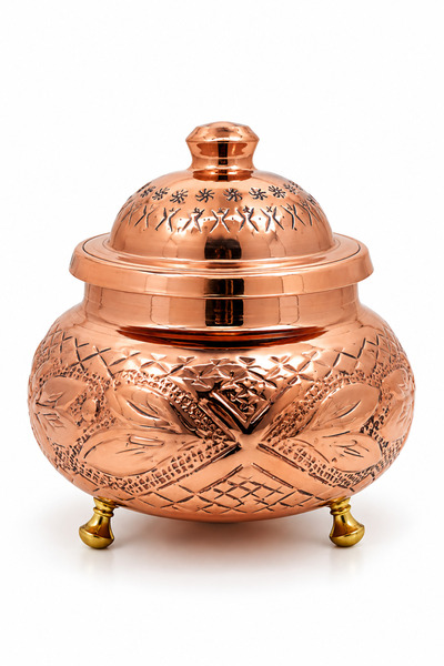 Copper Empire Osmanlı Kapaklı Bakır Şekerlik El Yapımı Dövme Bakır Baharatlık...