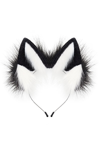 choice2 Blackwhite Cat Fox Faux Fur Ears Headband Animal Wolf Dog Furry Headw...