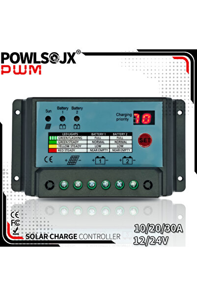 Choice 30A POWLSOJX Dual-Battery Solar Controller - 10A/20A/30A PWM for 12V/2...