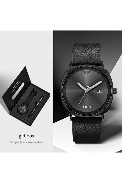 Choice All Black TOMI New 2PCS Luxury Business Men Watch Gift Box Set Simple ...
