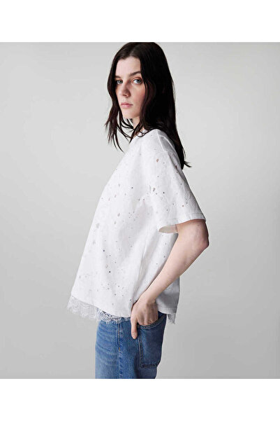 İpekyol T-Shirt with Antique Effect Fabric Mix