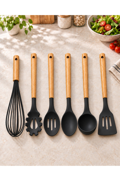 Queen’s Kitchen 6 Parça Ahşap Saplı Silikon Mutfak seti
