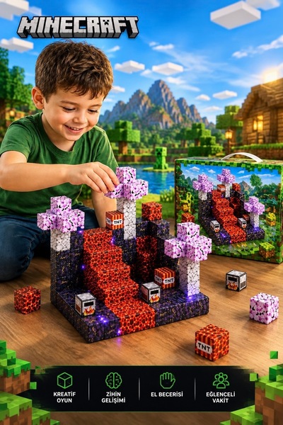 acces Minecraft Manyetik Karanlık Dünya Temalı Blok Oyuncak - 100 Parça